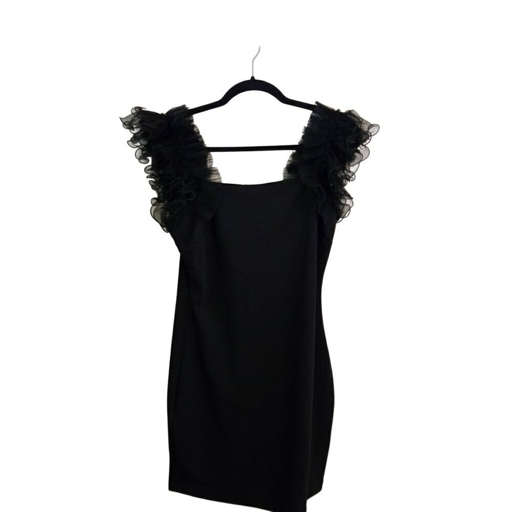 Thirty Thirty LA NWT Black Organza Ruffled Sleeve Bodycon Mini Dress Size L